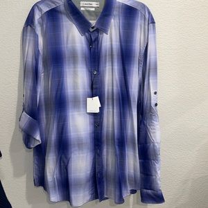 Calvin Klein l/s button down shirt, Blue & white print, NWT, XXL